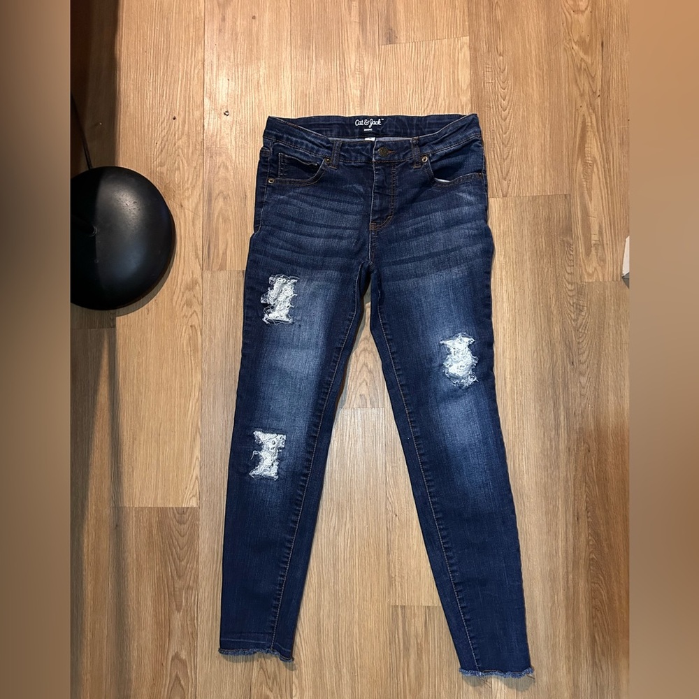 Cat & Jack Distressed Jegging Jeans Girls Size 14 Dark Blue